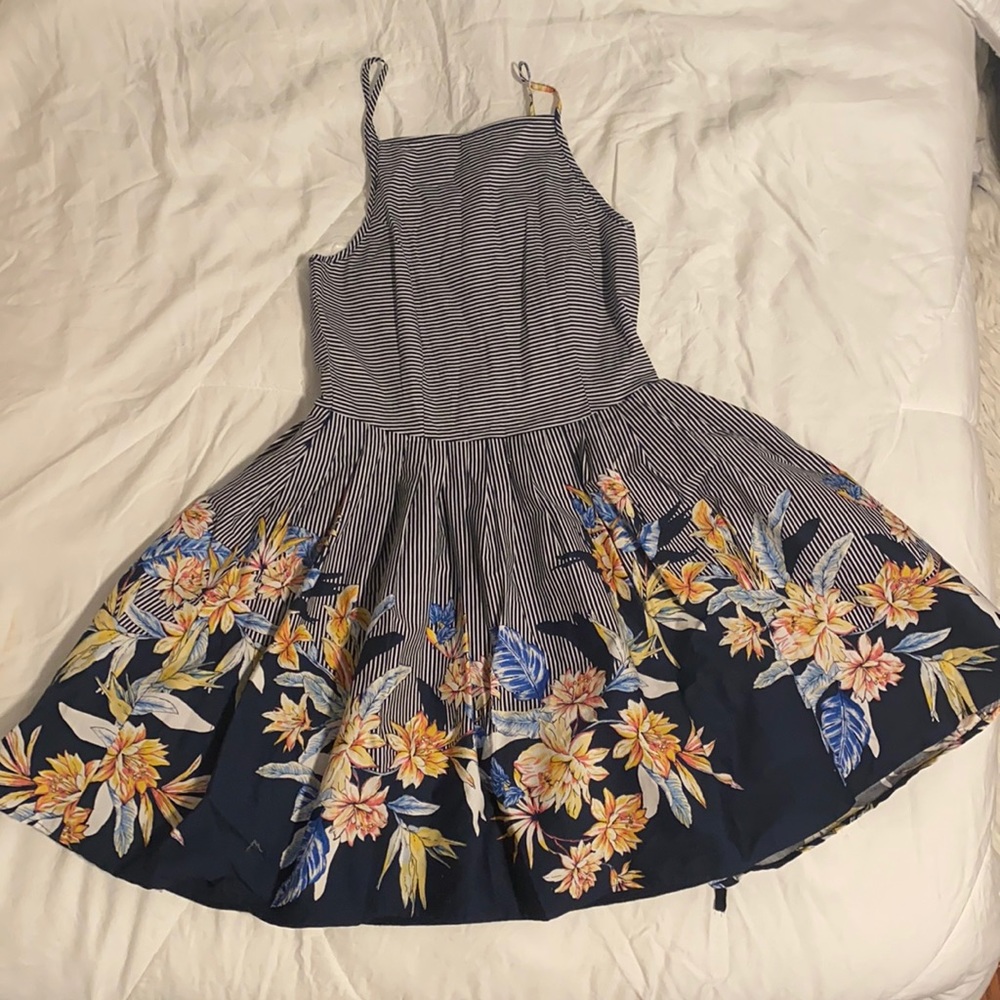 Striped Floral Charlotte Russe Strapless Dress